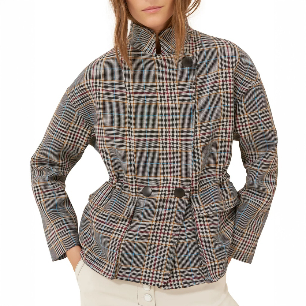 ba&sh Beth Women's Jacket Gray Sport Plaid Twill Coat $495 - Size 0